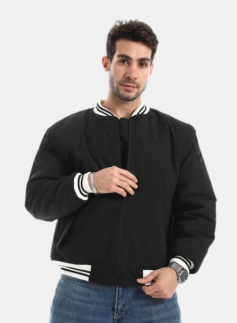 Red Circle Water Proof Jacket Zipper Striped Collar - Image 1