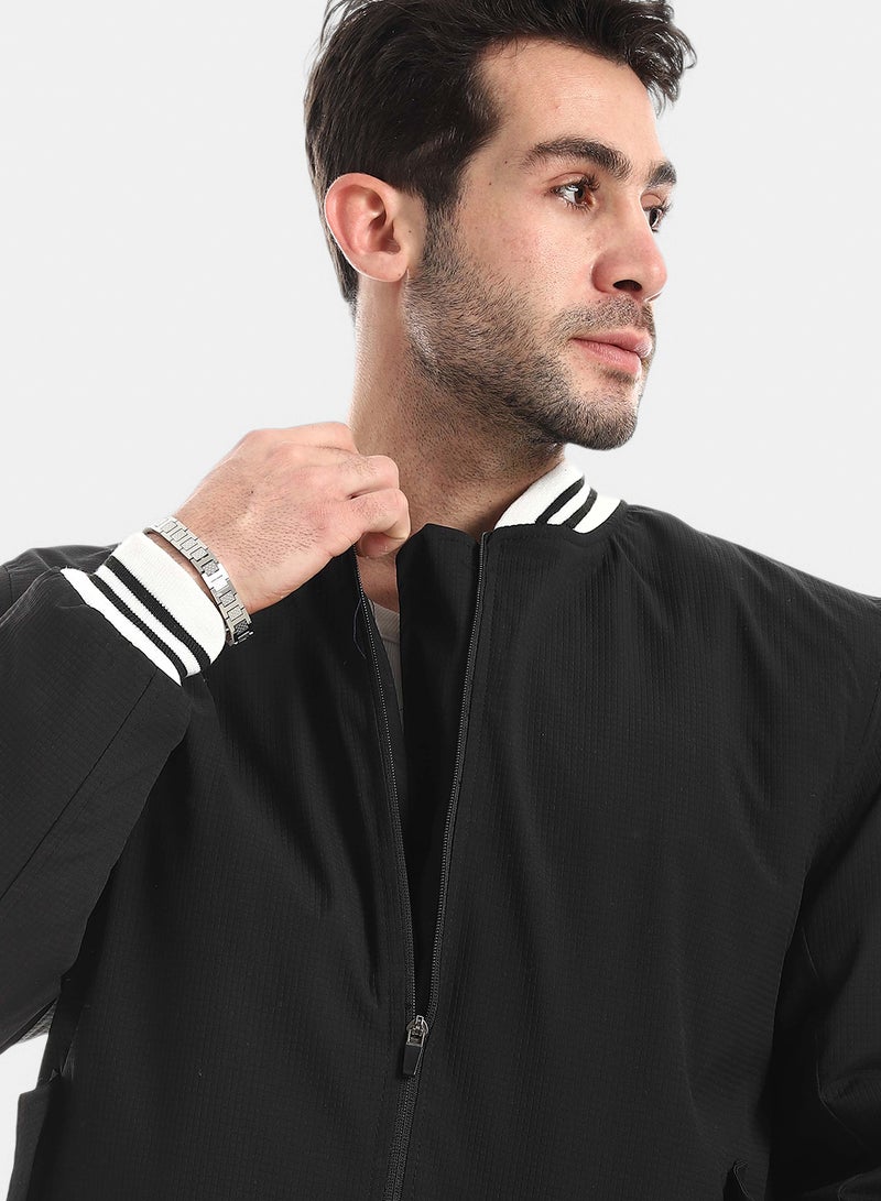 Red Circle Water Proof Jacket Zipper Striped Collar - Image 4