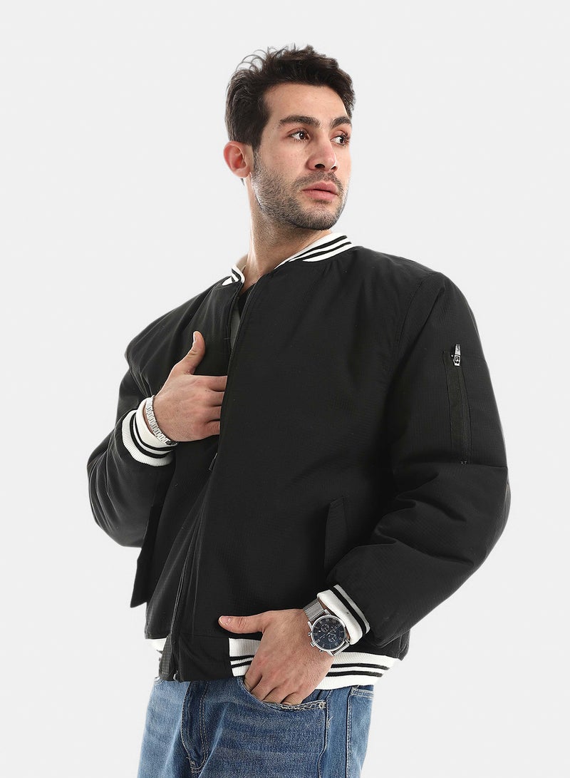 Red Circle Water Proof Jacket Zipper Striped Collar - Image 2