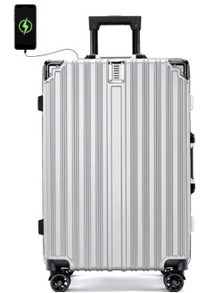 CityRiya-Long Hardside Luggage Carry on Travel Luggage 20 Inch Travel Suitcase Hard Shell ABS Travel Luggage Lightweight Trolley Bag Expandable Rolling Luggage with USB Charging Port and Spinner Wheels  - Image 1