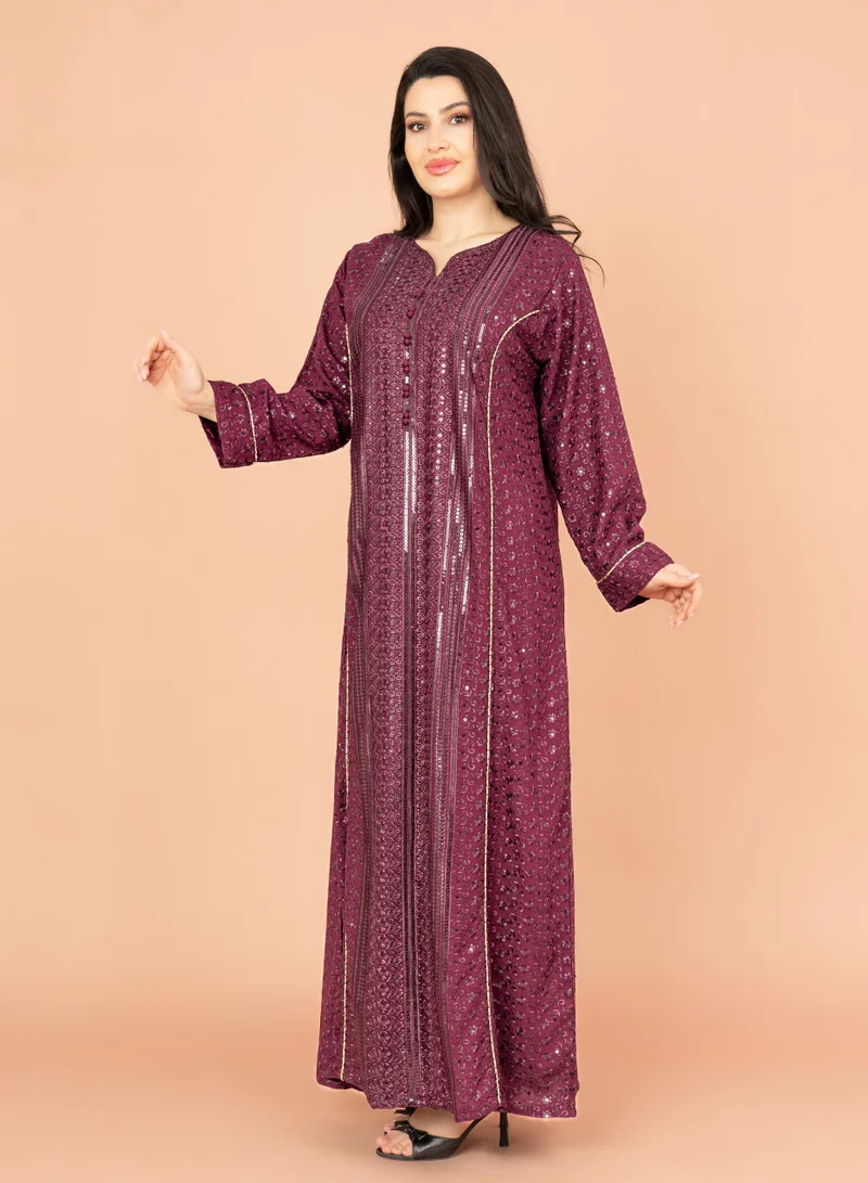 اكسا جلابية مطرزة لامعة IN016 برقندي