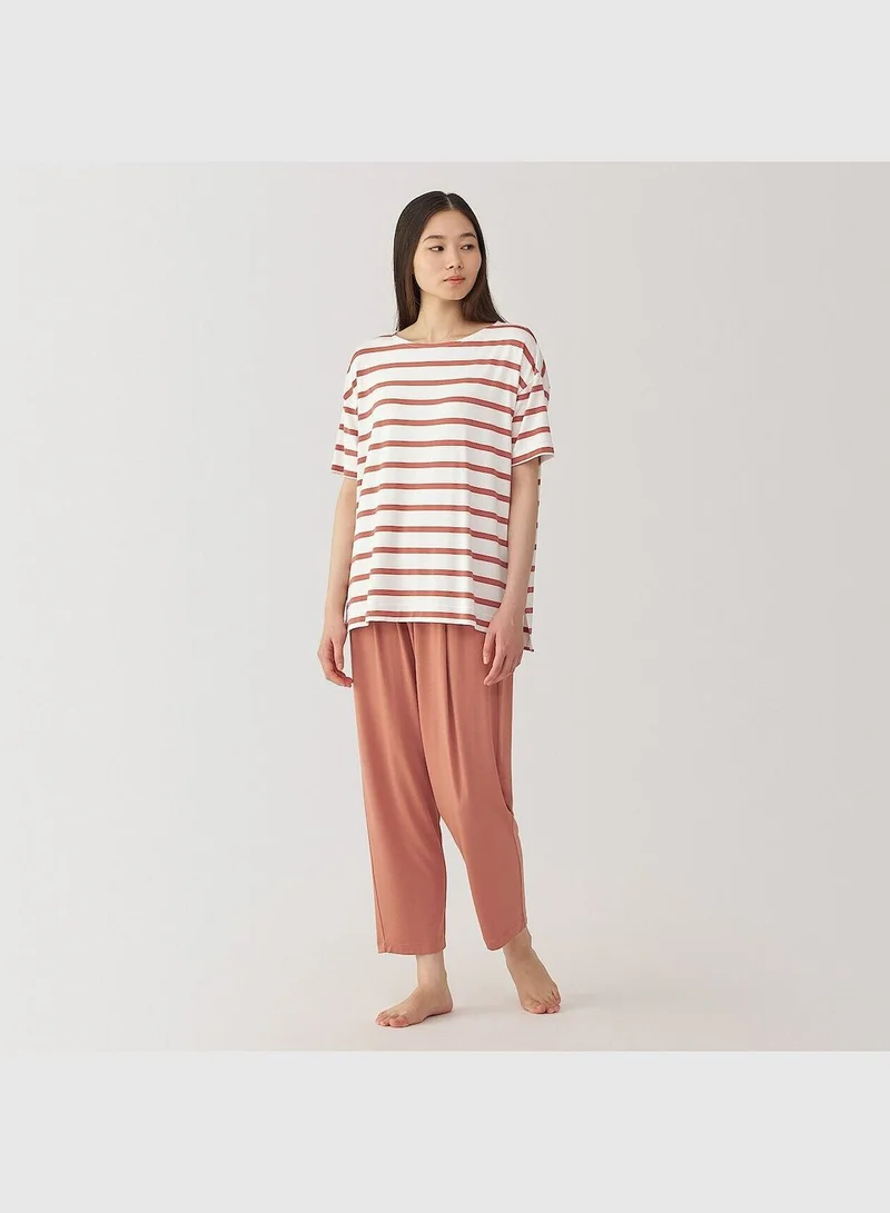 MUJI Smooth Jersey Short Sleeve Loungewear Set, Long Pants