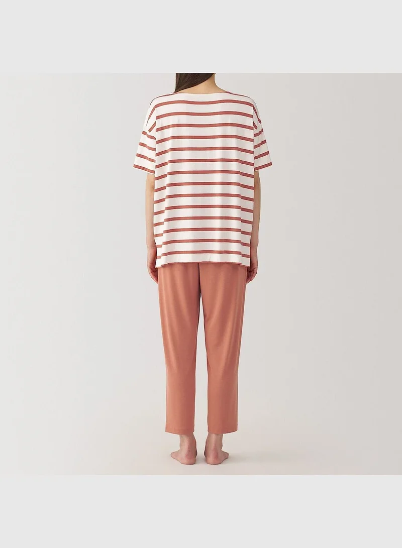 MUJI Smooth Jersey Short Sleeve Loungewear Set, Long Pants