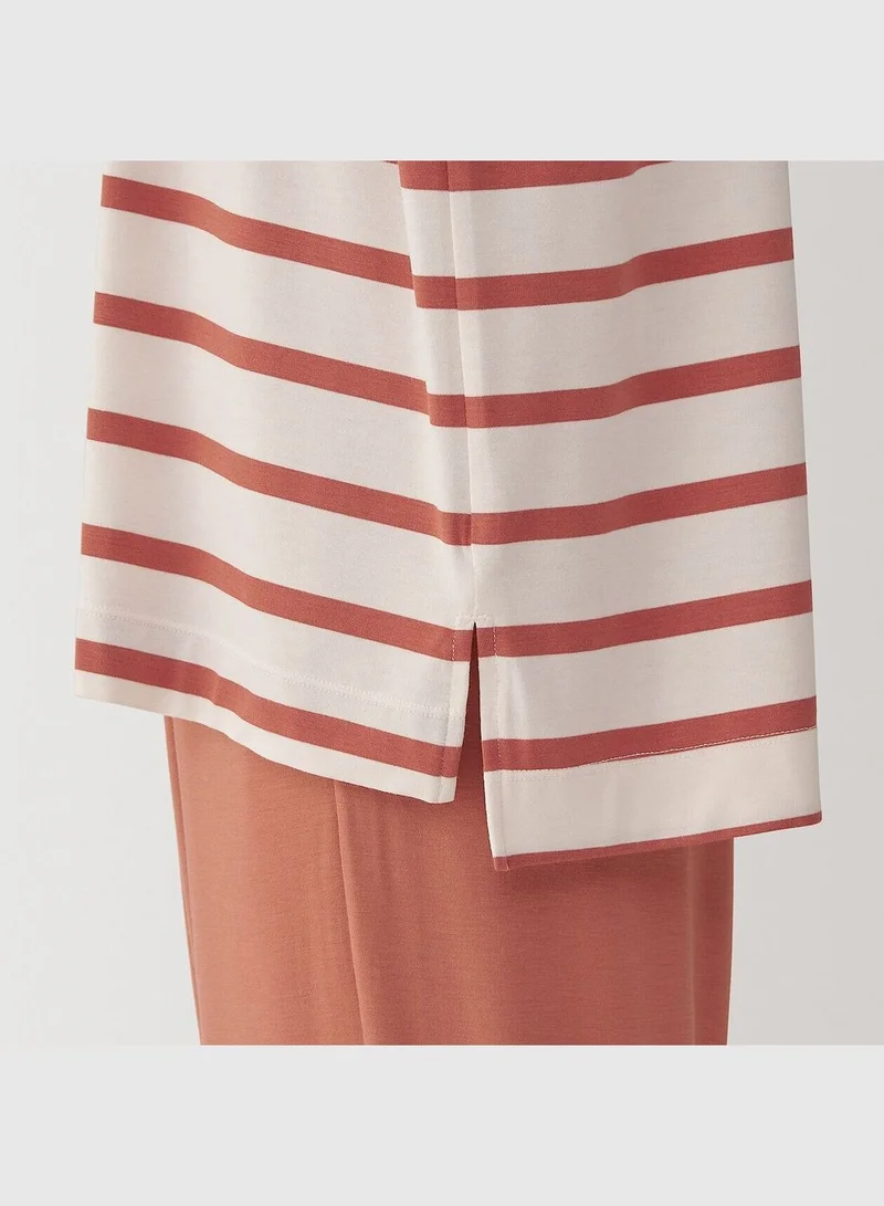 MUJI Smooth Jersey Short Sleeve Loungewear Set, Long Pants