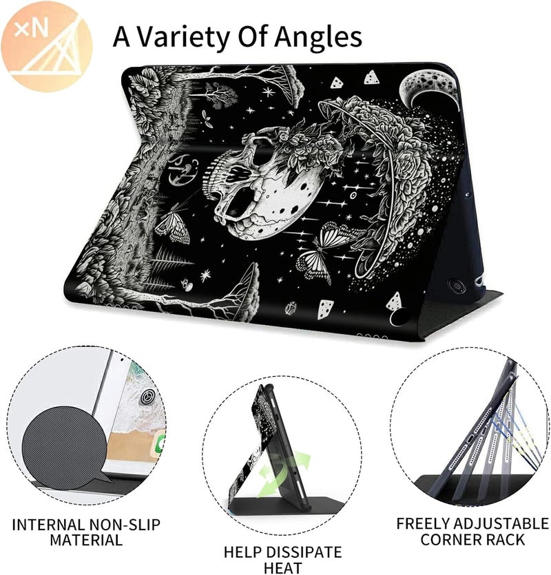 FUYOCWE for Fire HD 10 Case 2021,Fire HD 10 Plus Tablet Case (11th Generation, 2021 Release), Multi-Angle Slim Stand Smart Cover Cases for New Amazon Kindle Fire HD 10 10.1"-Goth Skull Black White Art - Image 5