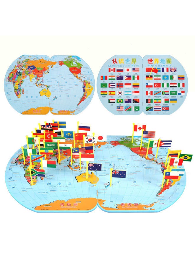 Wooden Flag Toy World Map Flag Early Education Children Oversized World Flag 1.8-Color:Ocean World Map (Large) - Image 5