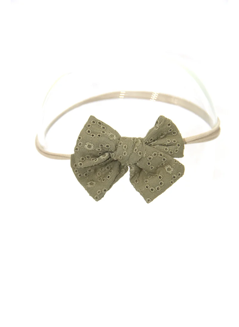 D'Daniela D'Daniela Jana Ribbon Bow Clip Set with Ponytail For Babies and Girls - Olive Green