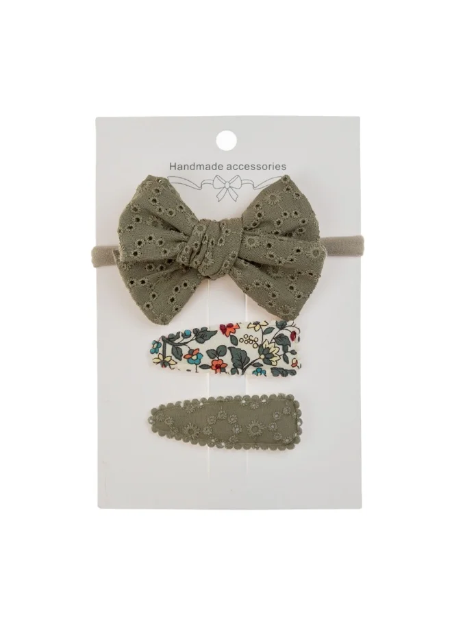 دىدانيالا D'Daniela Jana Ribbon Bow Clip Set with Ponytail For Babies and Girls - Olive Green