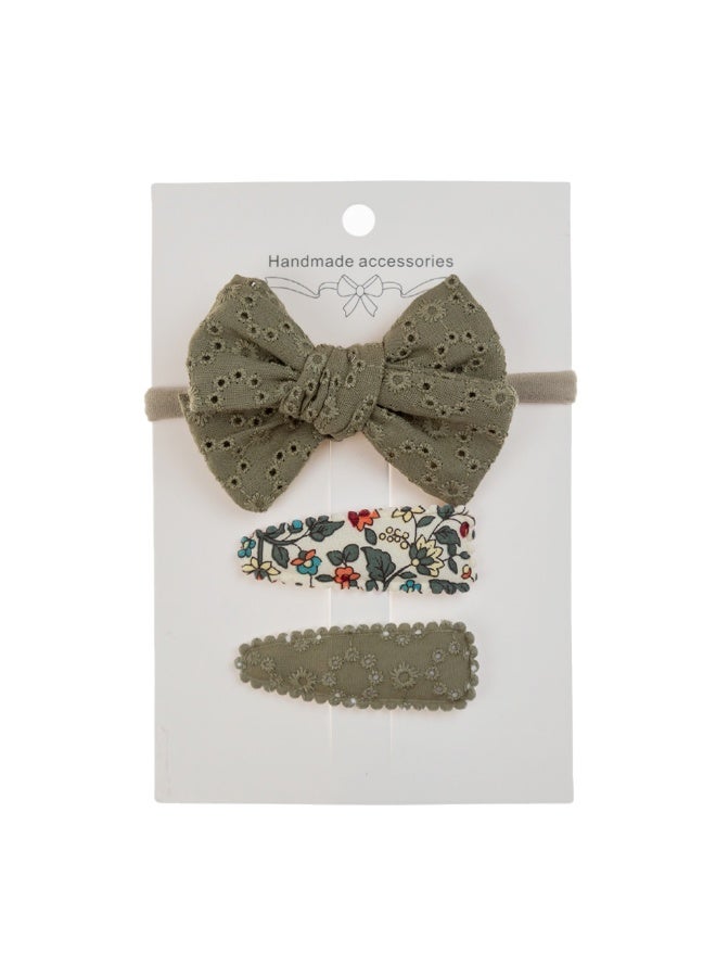 دىدانيالا مجموعة مشابك شعر فيونكة بشريط دانييلا جانا مع ربطة شعر للأطفال والبنات - زيتوني - Image 2