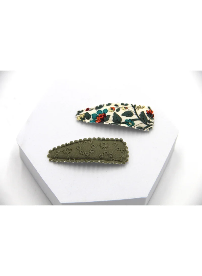 D'Daniela D'Daniela Jana Ribbon Bow Clip Set with Ponytail For Babies and Girls - Olive Green