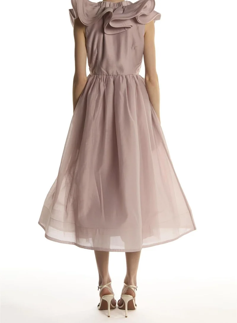 ترو ديكادينس Dusty Mauve Ruffle V neck Midi Dress