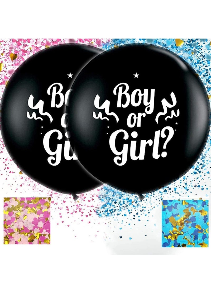 SOLARAE Baby Gender Reveal Balloon Black boy or girl printed balloons pink and blue confetti in the shape of hearts Baby Shower Gender Reveal Party Supplies Decorations for Kits 2 Pieces 36inch Large - Image 1