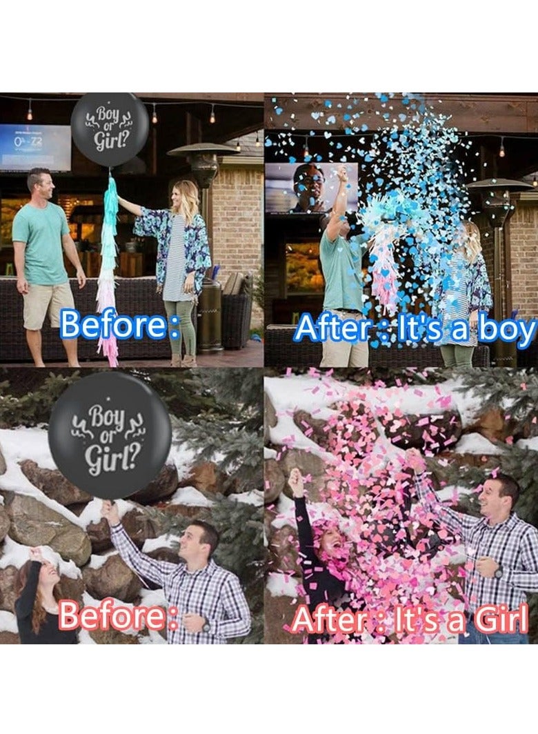 SOLARAE Baby Gender Reveal Balloon Black boy or girl printed balloons pink and blue confetti in the shape of hearts Baby Shower Gender Reveal Party Supplies Decorations for Kits 2 Pieces 36inch Large - Image 2