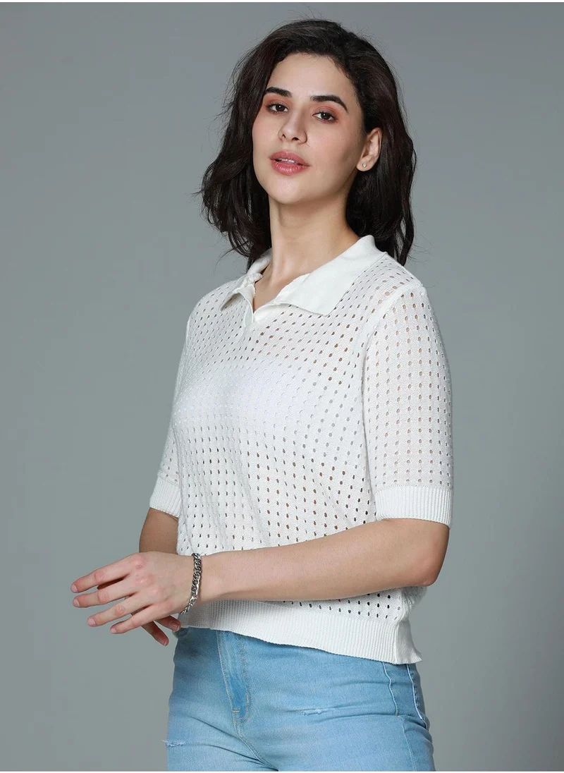 هاي ستار Polo Crochet Cotton Off Top for Women