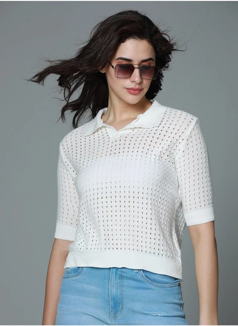 هاي ستار Polo Crochet Cotton Off Top for Women