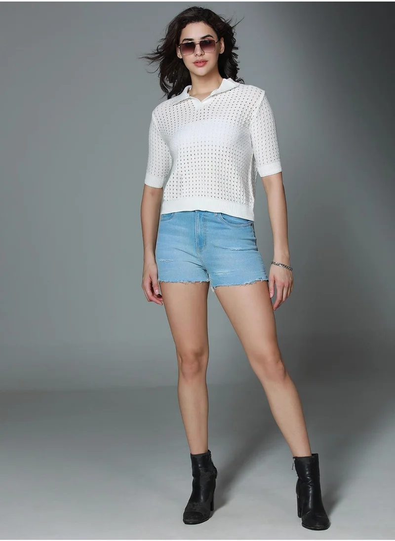 هاي ستار Polo Crochet Cotton Off Top for Women