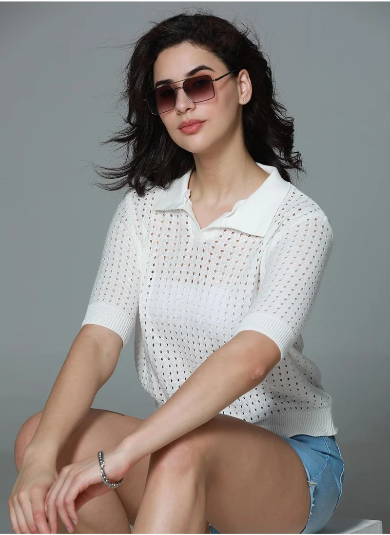 هاي ستار Polo Crochet Cotton Off Top for Women