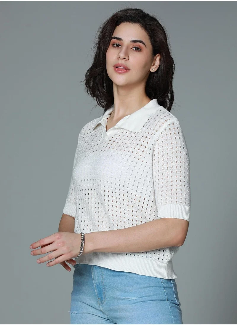 HIGH STAR Polo Crochet Cotton Off Top for Women