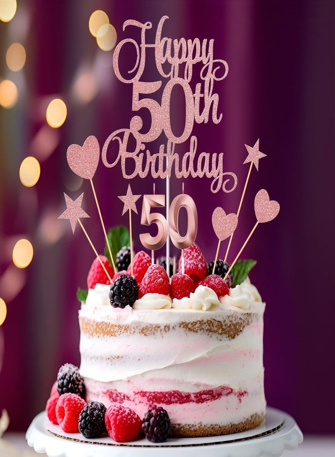 Lecferrarc زينة كعكة عيد الميلاد الخمسين من ليكفيرارك، شموع عيد الميلاد الخمسين، شموع أرقام الكعكة، ومجموعة زينة كعكة عيد الميلاد الخمسين اللامعة (ذهبي وردي) لمستلزمات حفلات أعياد الميلاد. - Image 4