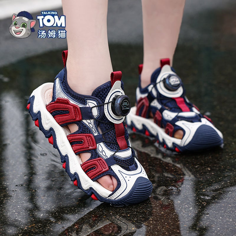 Tom Cat Children'S Shoes Boys Toe Sandals Summer Mid-Big Kids Boys Soft Bottom Non-Slip Sandals With Buttons For Children - Image 4