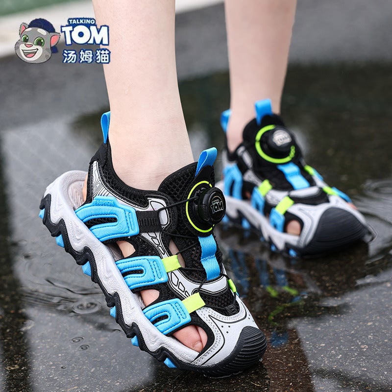 Tom Cat Children'S Shoes Boys Toe Sandals Summer Mid-Big Kids Boys Soft Bottom Non-Slip Sandals With Buttons For Children - Image 3