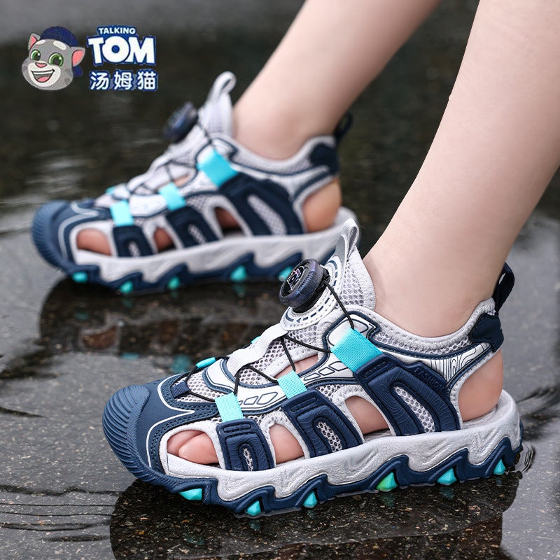 Tom Cat Children'S Shoes Boys Toe Sandals Summer Mid-Big Kids Boys Soft Bottom Non-Slip Sandals With Buttons For Children - Image 2
