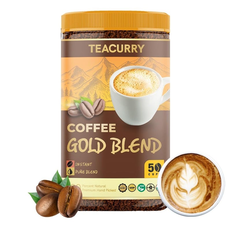 TEACURRY Pure Gold Instant Coffee Can (50 Grams, 50 Cups)-Freeze Dried From 100% Arabica Coffee Beans|Black Coffee With Natural Premium Coffee-For Hot Coffee And Cold Coffee - Image 1