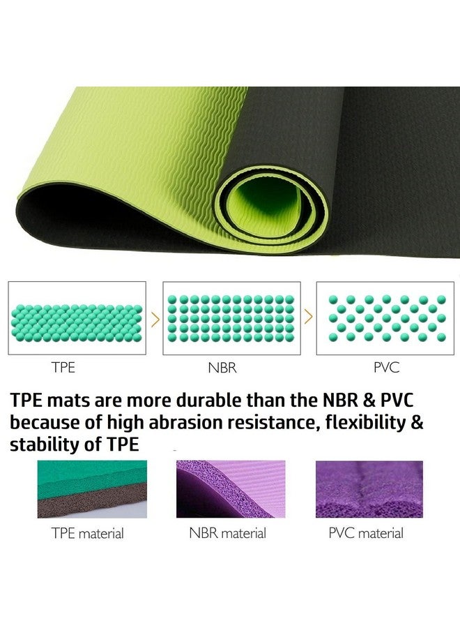 Bodylastics Yoga Mat for Men and Women with Carry Bag TPE 6ft x 2ft x 6mm Large Size Anti Slip & Anti Tear Workout Mat (Black/Green) - Image 2