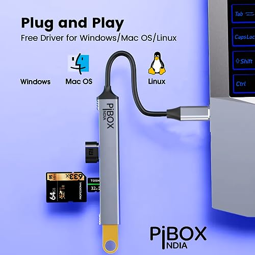 pibox India USB C Hub multiport, PiBOX India USB C to USB Adapter Multiport, USB C and USB 3.0 to USB A SD TF 5 Port Hub, USB-C to USB Hub 3.0, SD TF Micro SD, for MacBook Pro, USB Splitter Aluminum, Color Gray - Image 3