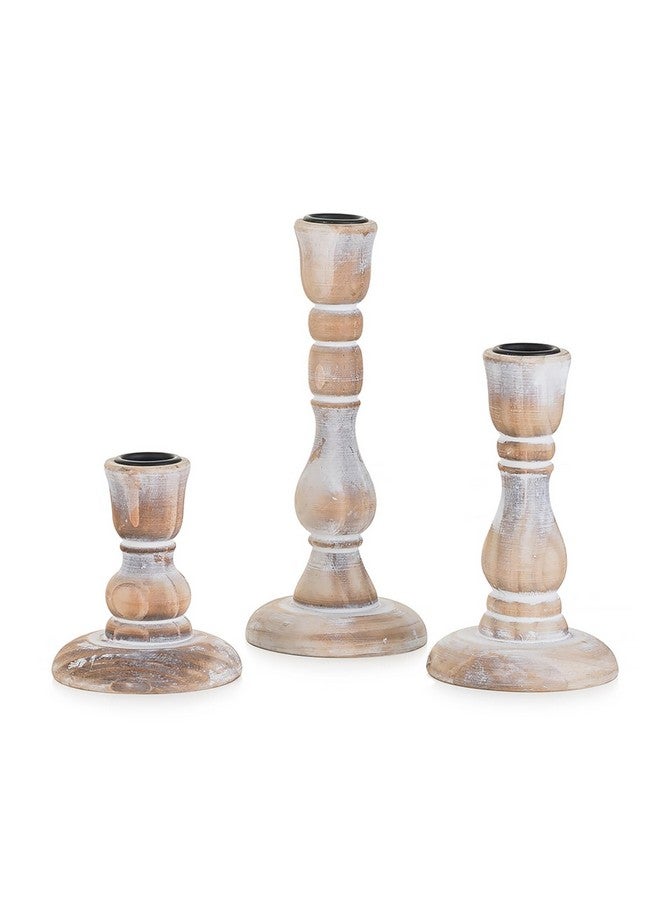 NUPTIO Taper Candle Holders Wood: Set of 3 Rustic Wooden Candlestick Holder - Vintage Candles Stick Tapered Holder for Wedding Birthday Party Holiday Christmas Home Table Decor - Image 1