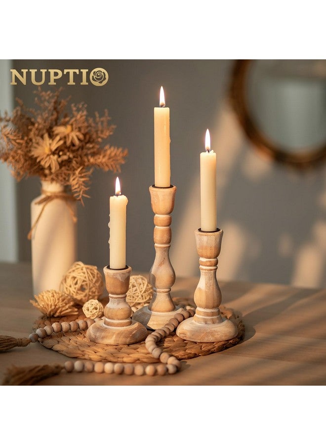 NUPTIO Taper Candle Holders Wood: Set of 3 Rustic Wooden Candlestick Holder - Vintage Candles Stick Tapered Holder for Wedding Birthday Party Holiday Christmas Home Table Decor - Image 2