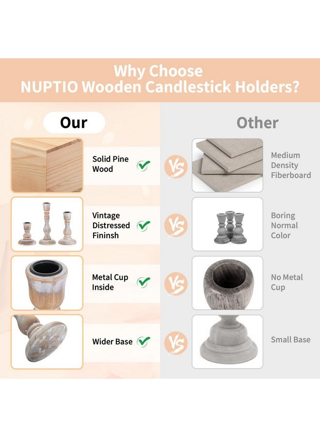 NUPTIO Taper Candle Holders Wood: Set of 3 Rustic Wooden Candlestick Holder - Vintage Candles Stick Tapered Holder for Wedding Birthday Party Holiday Christmas Home Table Decor - Image 4