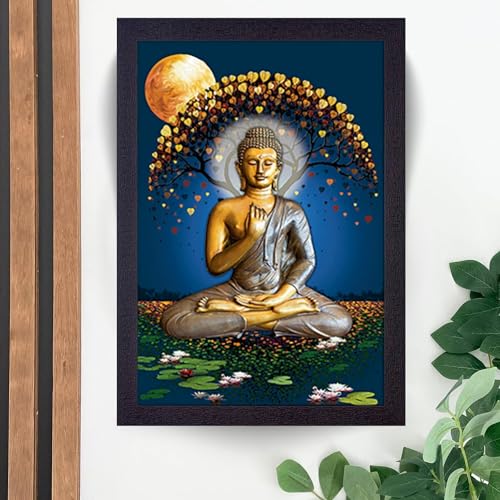 Masstone Buddha Painting for Living Room | Lord Buddha Painting with Frame 50X35 CM | Gautam Buddha Wall Painting | Wall Paintings for Home Decoration - Image 5