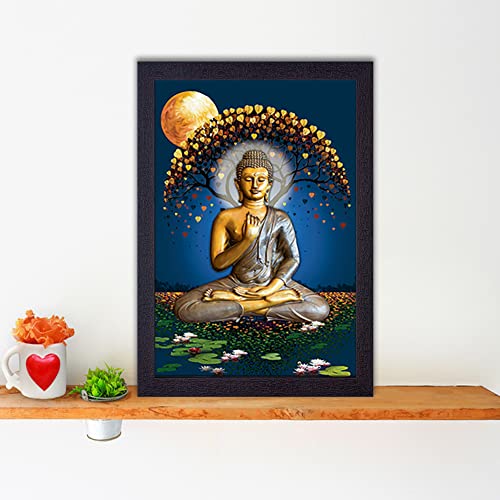 Masstone Buddha Painting for Living Room | Lord Buddha Painting with Frame 50X35 CM | Gautam Buddha Wall Painting | Wall Paintings for Home Decoration - Image 3