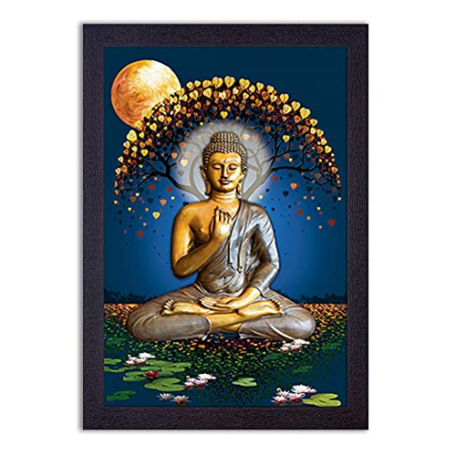 Masstone Buddha Painting for Living Room | Lord Buddha Painting with Frame 50X35 CM | Gautam Buddha Wall Painting | Wall Paintings for Home Decoration - Image 1