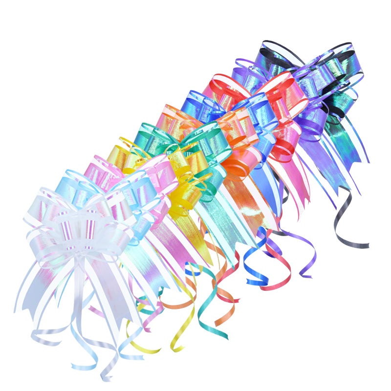 WEWILUCK Bows for Gift Wrapping, Iridescent Colorful Pull Bow Assortment (10 Unique Colors, 6 Inches), Perfect Decoration for Gift Basket, Boxes, Birthdays, Weddings, Christmas, Easter - Image 1