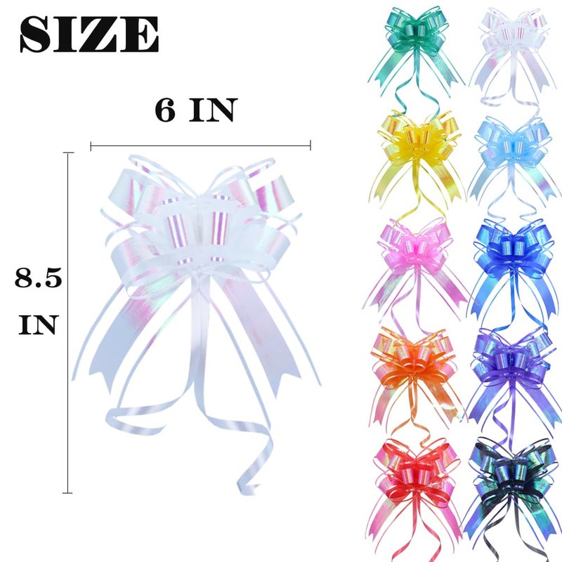 WEWILUCK Bows for Gift Wrapping, Iridescent Colorful Pull Bow Assortment (10 Unique Colors, 6 Inches), Perfect Decoration for Gift Basket, Boxes, Birthdays, Weddings, Christmas, Easter - Image 2