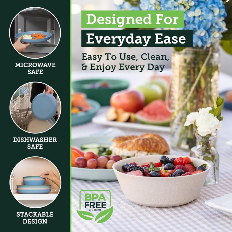 Grow Forward Premium Wheat Straw Plates and Bowls Sets - 8 Unbreakable Microwave Safe Dishes - Reusable Wheat Straw Dinnerware Sets - Plastic Plates and Bowls Alternative for Camping, RV - Oasis - Image 4