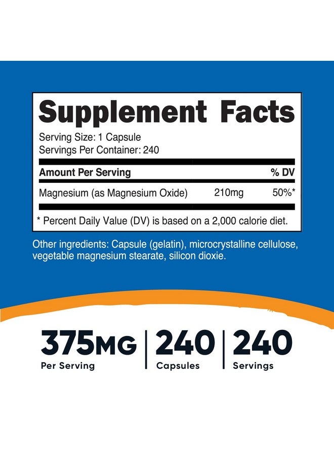 Nutricost Magnesium Oxide 375Mg 240 Capsules 210Mg Of Magnesium Nongmo Gluten Free - Image 3