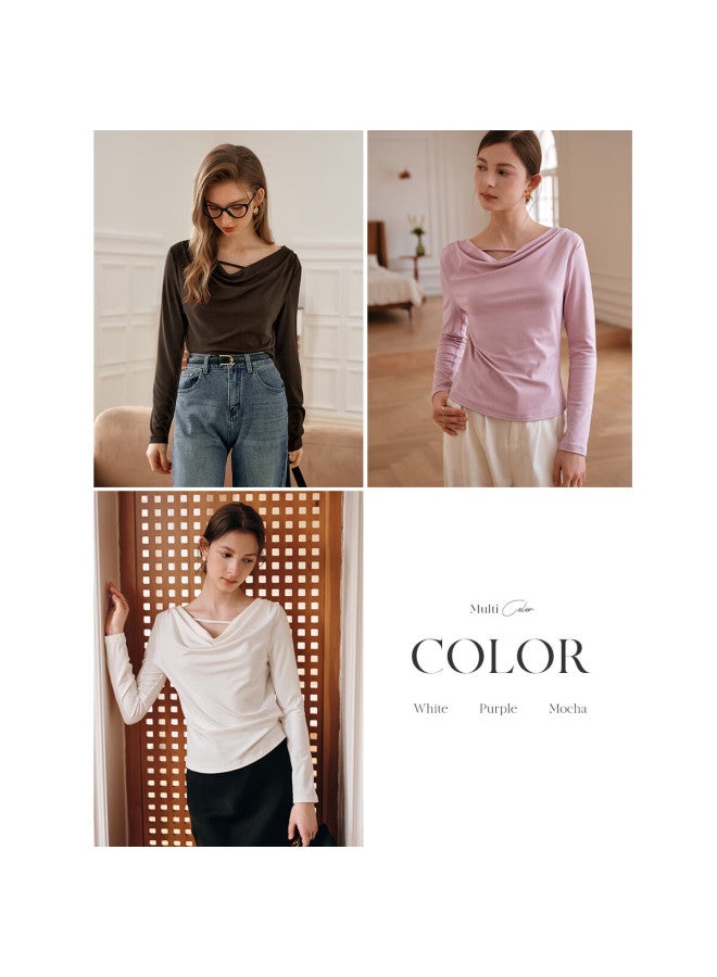 Oulain Elegant Drop-shoulder Long Sleeve T-shirt, Autumn Women's Lazy Top, Purple (second Batch), M