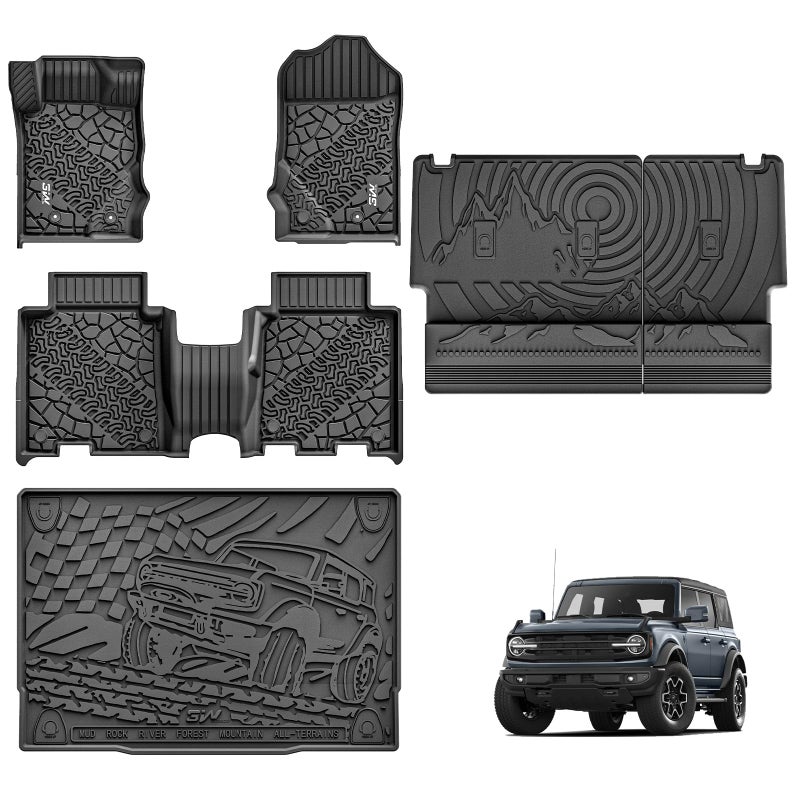 3W Ford Bronco Floor Mats Cargo Liner Back Seat Cover Custom Fit for 20212025 2026 Bronco 4 Door All Weather Custom Fit Ford Bronco Accessories Not for Sport Rubberized Floor - Image 3