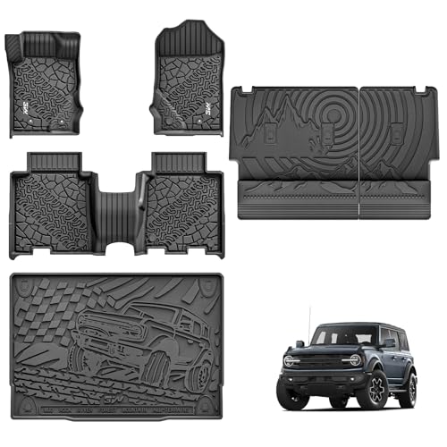 3W Ford Bronco Floor Mats Cargo Liner Back Seat Cover Custom Fit for 20212025 2026 Bronco 4 Door All Weather Custom Fit Ford Bronco Accessories Not for Sport Rubberized Floor - Image 1