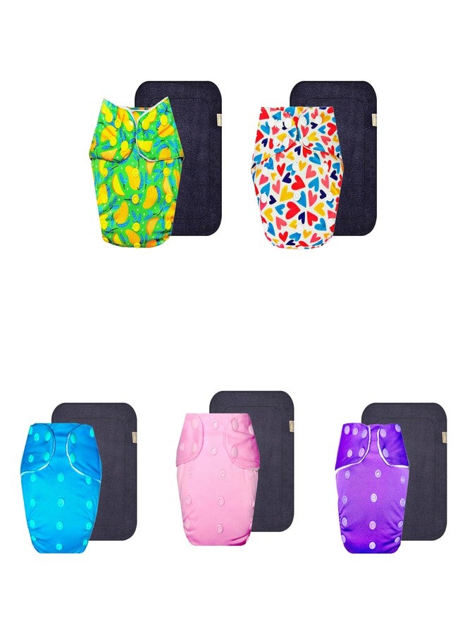 Dumbledo Premium Cloth Diaper with Gray Insert (Pack of 5) | Hypoallergenic | Reusable & Washable | Quick Dry | Perfect for Indian Summers | 3 Months - 3 Years | Unisex Baby - Image 1