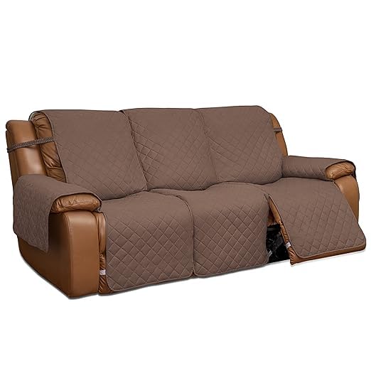 BLESSING PET SUPPLY Recliner Sofa Cover with Console Couch Cover for Living Room Anti Slip Bottom Split Sofa Cover for Each Seat with Elastic Straps for Kids Dogs Pets 3 Seater Recliner Brown - Image 1