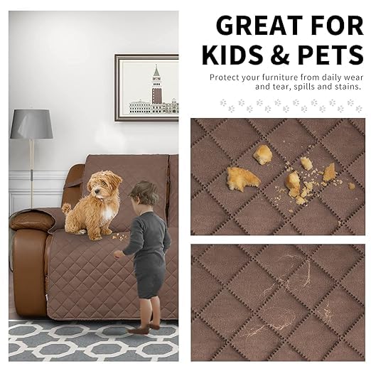 BLESSING PET SUPPLY Recliner Sofa Cover with Console Couch Cover for Living Room Anti Slip Bottom Split Sofa Cover for Each Seat with Elastic Straps for Kids Dogs Pets 3 Seater Recliner Brown - Image 5