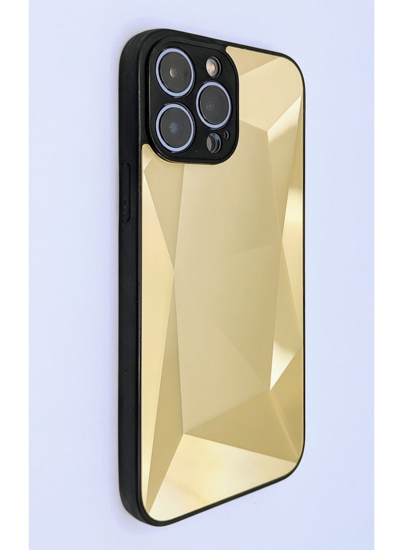 HEXABEX حافظة آيفون 13 برو، حافظة هاتف مرآة ماسية واقية لآيفون 13 برو ذهبية - Image 1