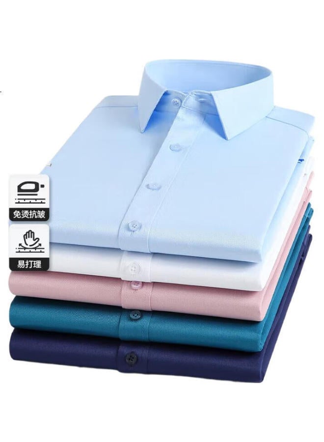 ROMON Men'S Long Sleeve Shirt Elastic Business Workwear Youth High Elastic Wrinkle-Free Casual Shirt 518 Light Green 44 - Image 3