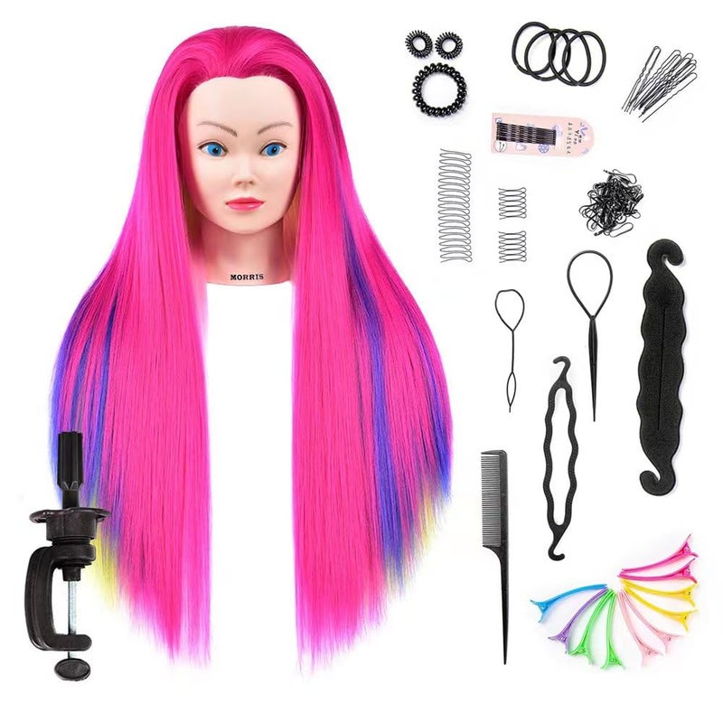 headdoll Training Head 26-28 Inch Mannequin Head Hair Styling Manikin Cosmetology Doll Head Hairdressing for Styling Dye Cutting Braiding Practice Head Synthetic Fiber Hair and Free Table Clamp Stand - Image 1