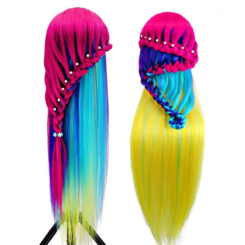 headdoll Training Head 26-28 Inch Mannequin Head Hair Styling Manikin Cosmetology Doll Head Hairdressing for Styling Dye Cutting Braiding Practice Head Synthetic Fiber Hair and Free Table Clamp Stand - Image 3
