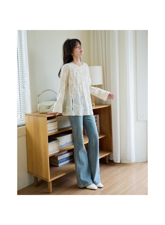 Mt Spring New Chinese Style National Fashion Embroidered Button-up Shirt, Round Neck Breathable Blouse, Women's Top - Image 5